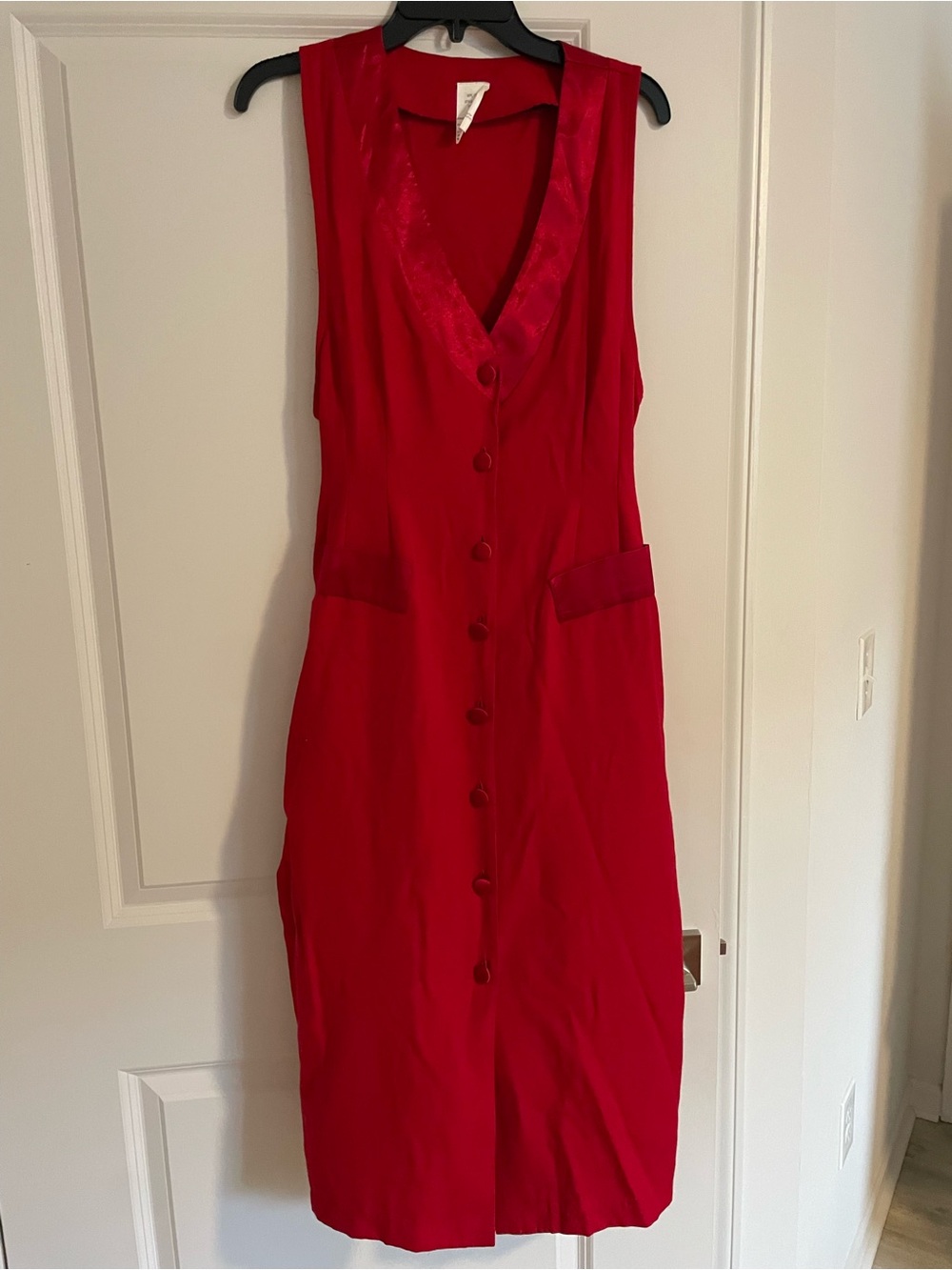 Red Button-Front Sleeveless Midi Dress